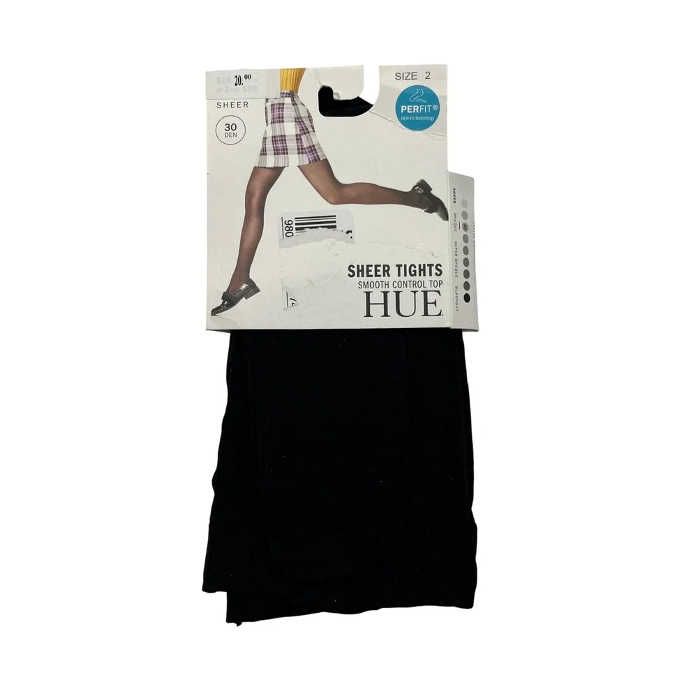HUE Tights Womens Size 2 Black Sheer Smooth Control Top 30 Denier Perfit USA